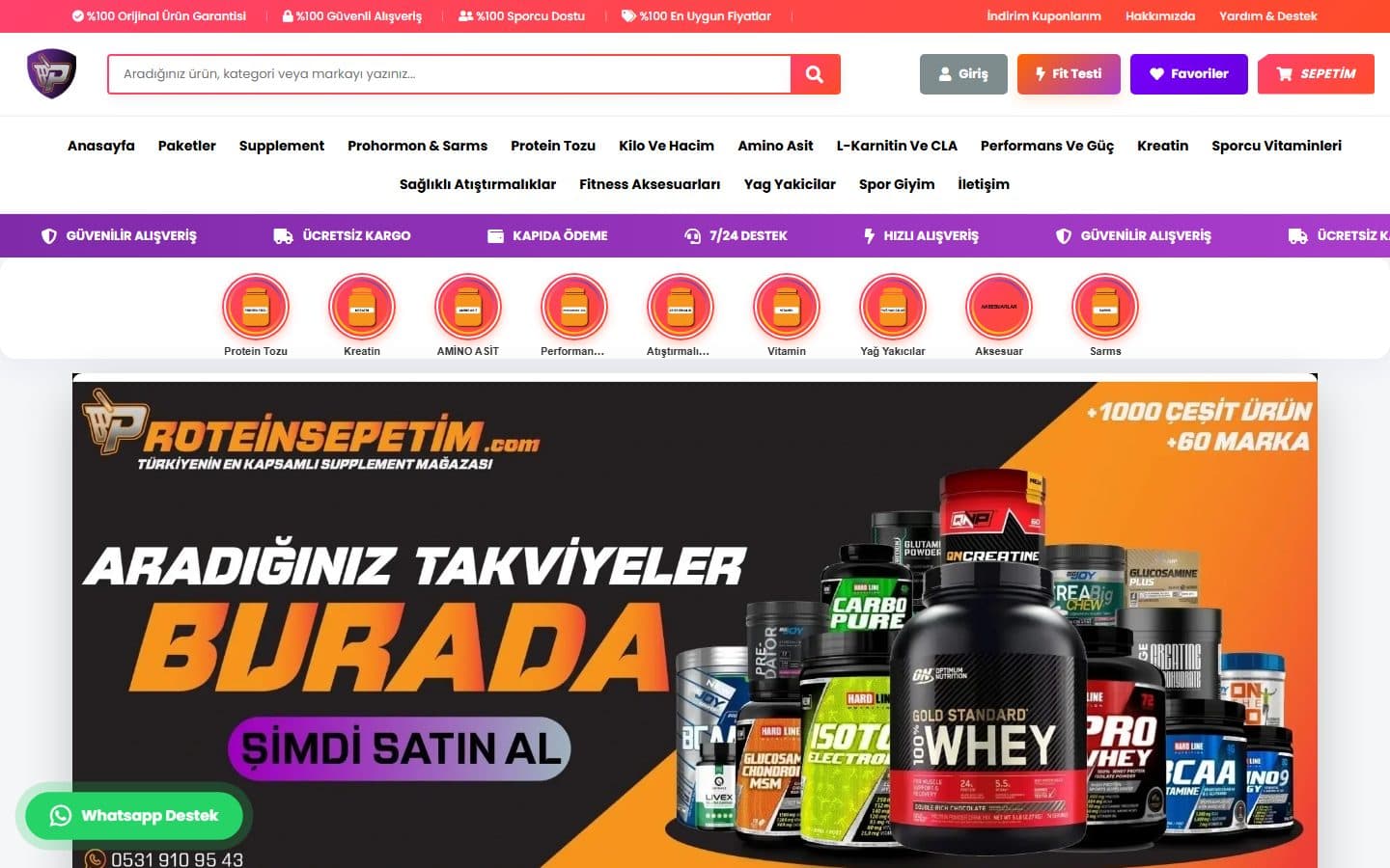 Protein Sepetim web sitesi ekran görüntüsü