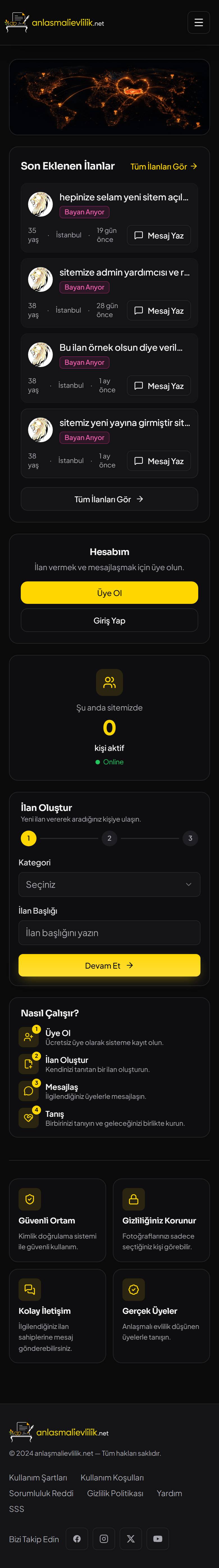 Anlaşmalı Evlilik sitesinden tam sayfa ekran görüntüsü